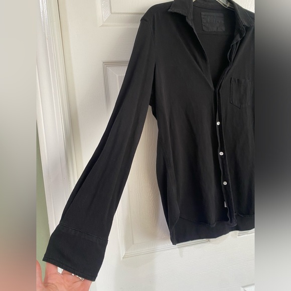 Frank and Eileen Button Down Shirt Black Womens Medium Long Sleeve Knit Tee Lab - Picture 2 of 12